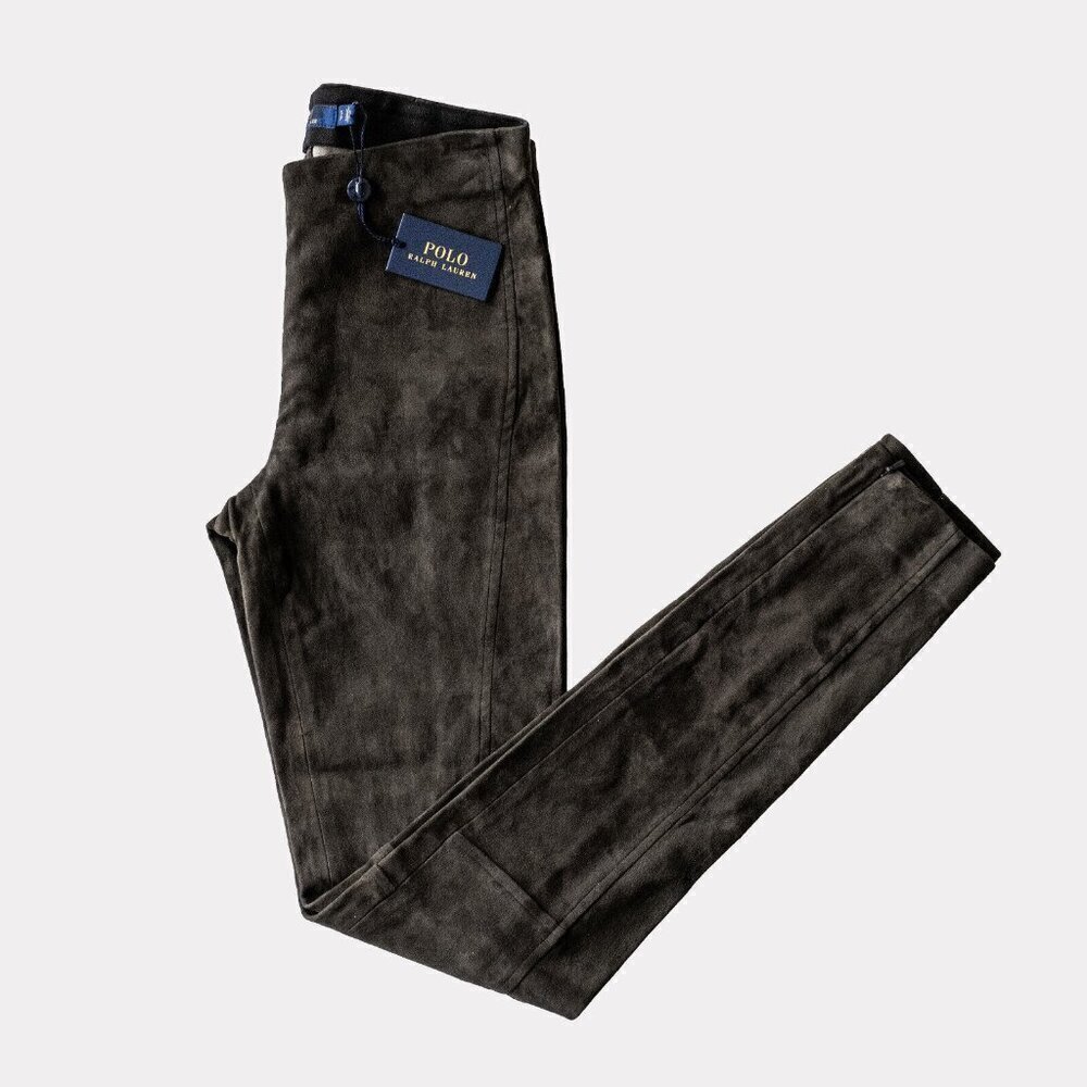NWT Polo Ralph Lauren Lambskin Suede Zip Legging Pants Dark Gray Womens $998 - S - Picture 5 of 14